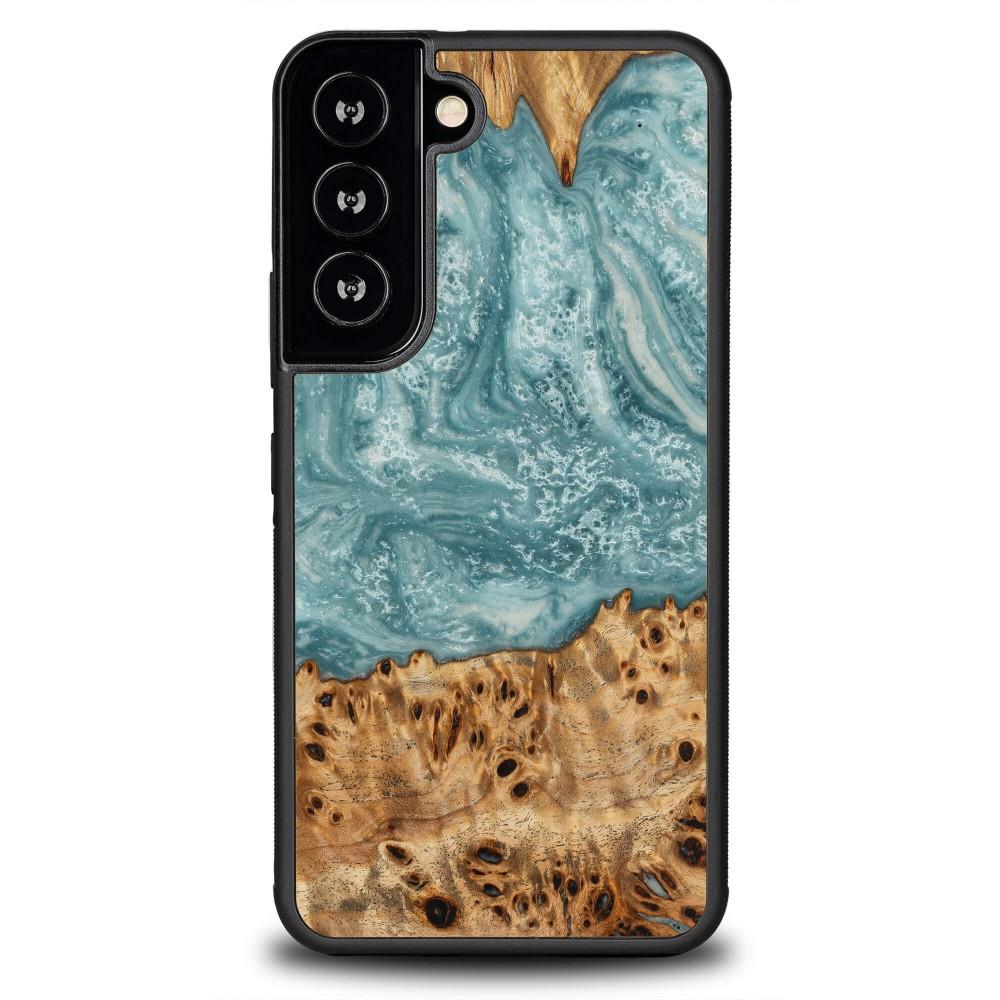 Estojo de madeira e resina para Samsung Galaxy S22 Bewood Unique Uran - azul e branco