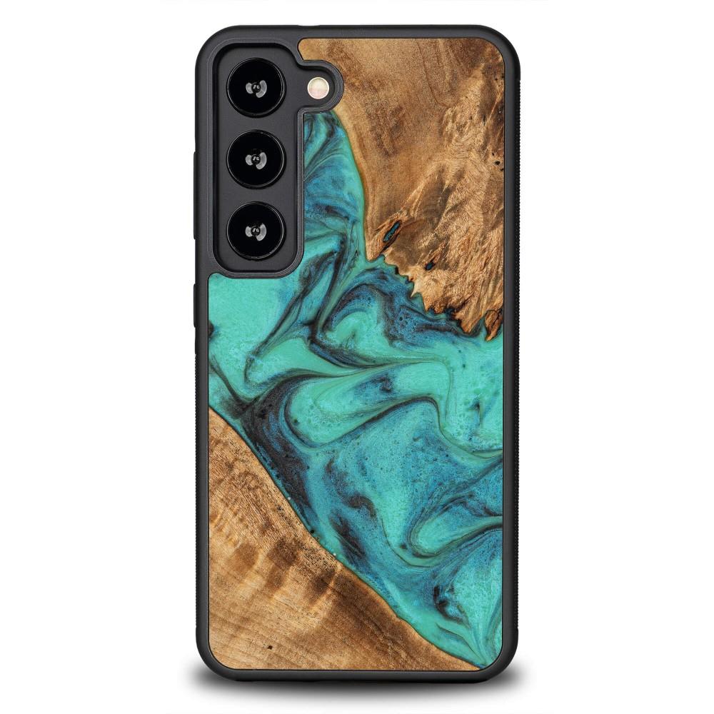 Estojo de madeira e resina para Samsung Galaxy S23 Bewood Unique Turquoise - turquesa e preto