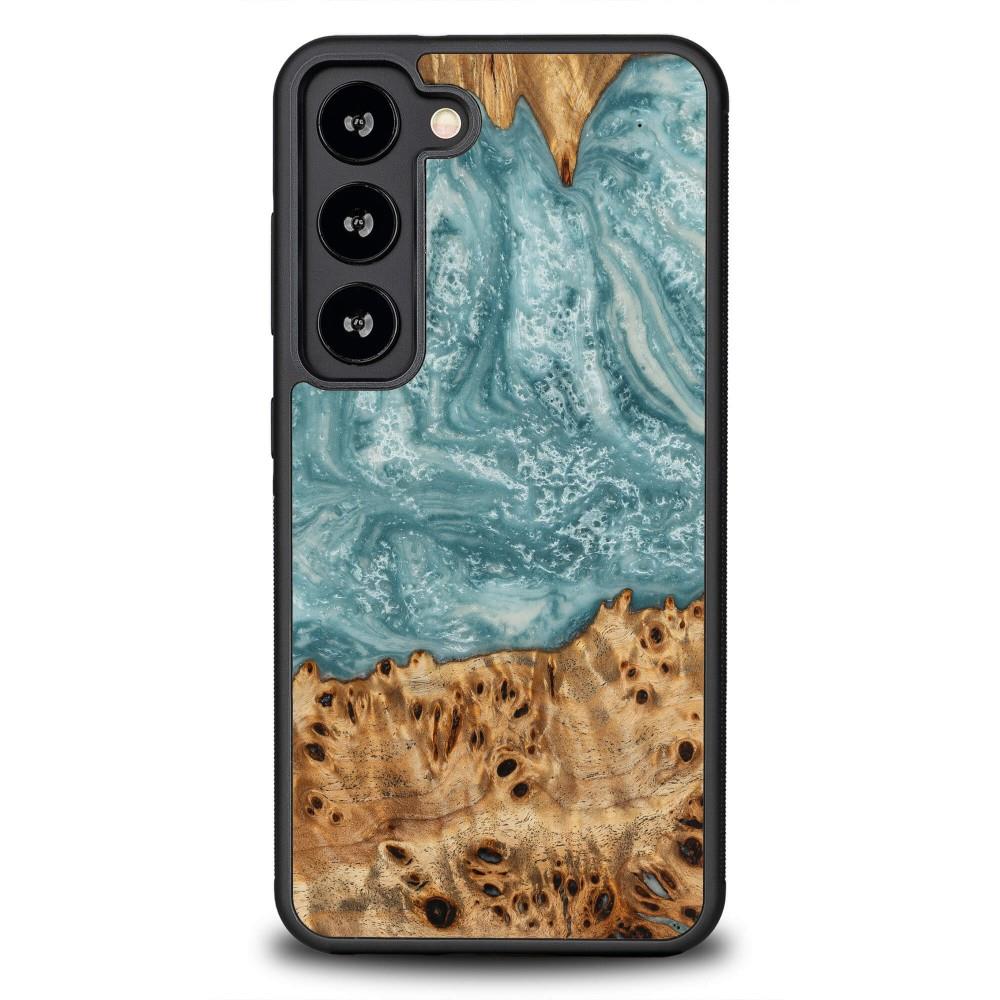 Estojo de madeira e resina para Samsung Galaxy S23 Bewood Unique Uran - azul e branco
