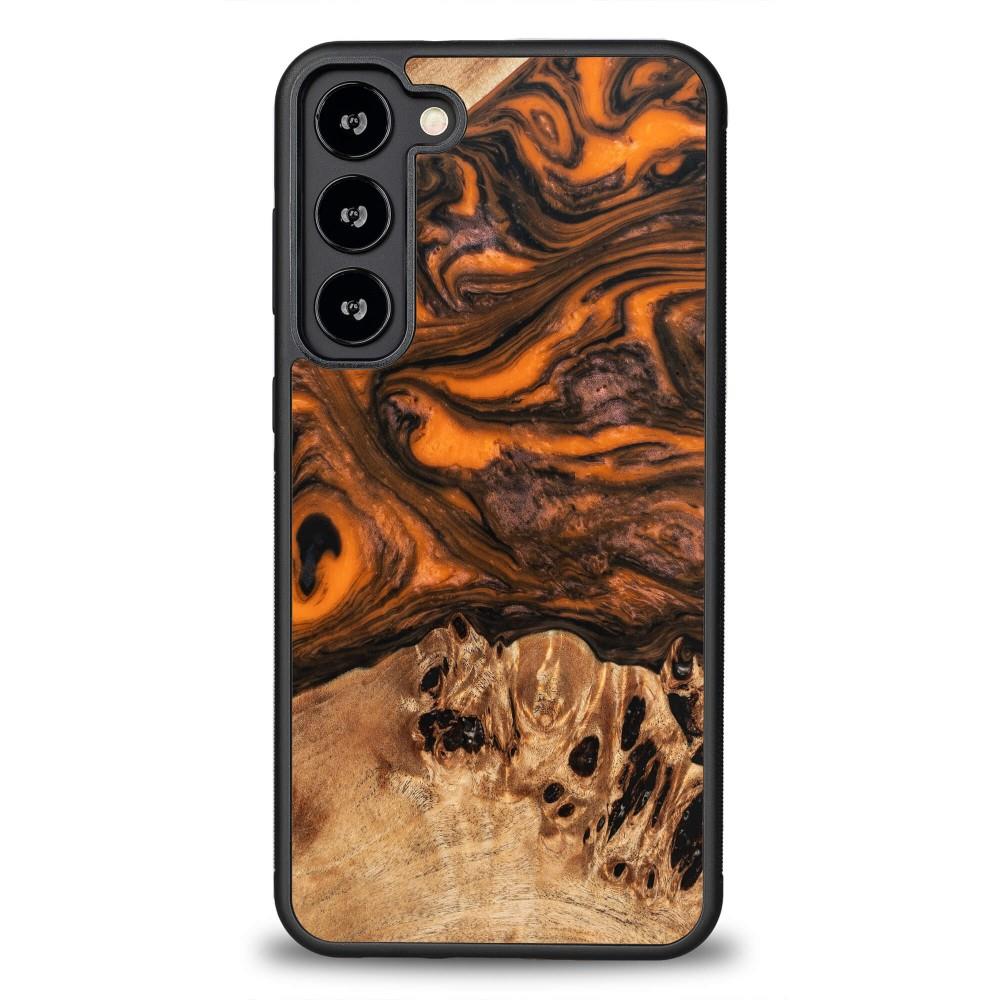 Estojo de madeira e resina para Samsung Galaxy S23 Plus Bewood Unique Orange - laranja e preto
