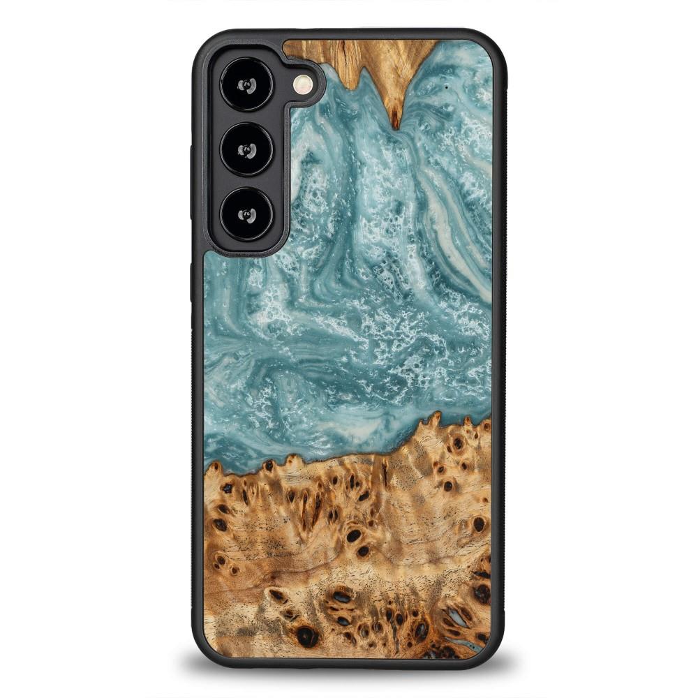 Estojo de madeira e resina para Samsung Galaxy S23 Plus Bewood Unique Uran - azul e branco