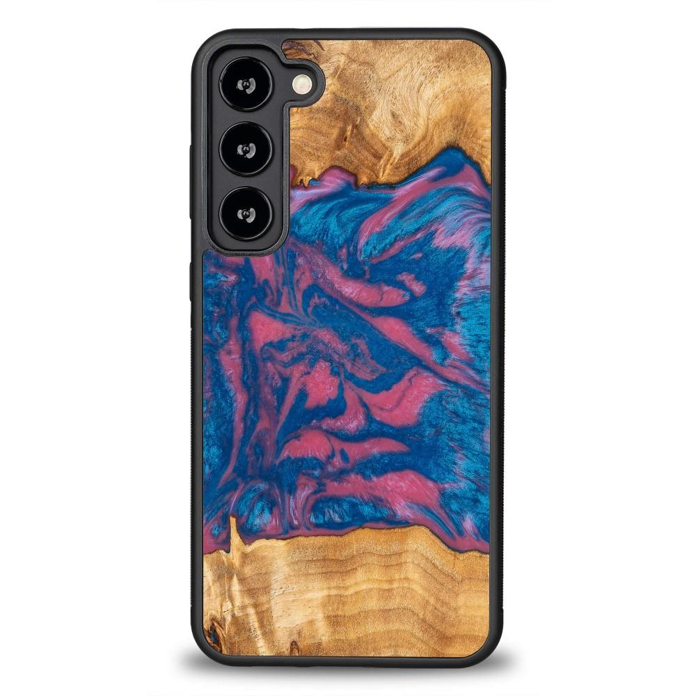 Estojo de madeira e resina para Samsung Galaxy S23 Plus Bewood Unique Vegas - rosa e azul