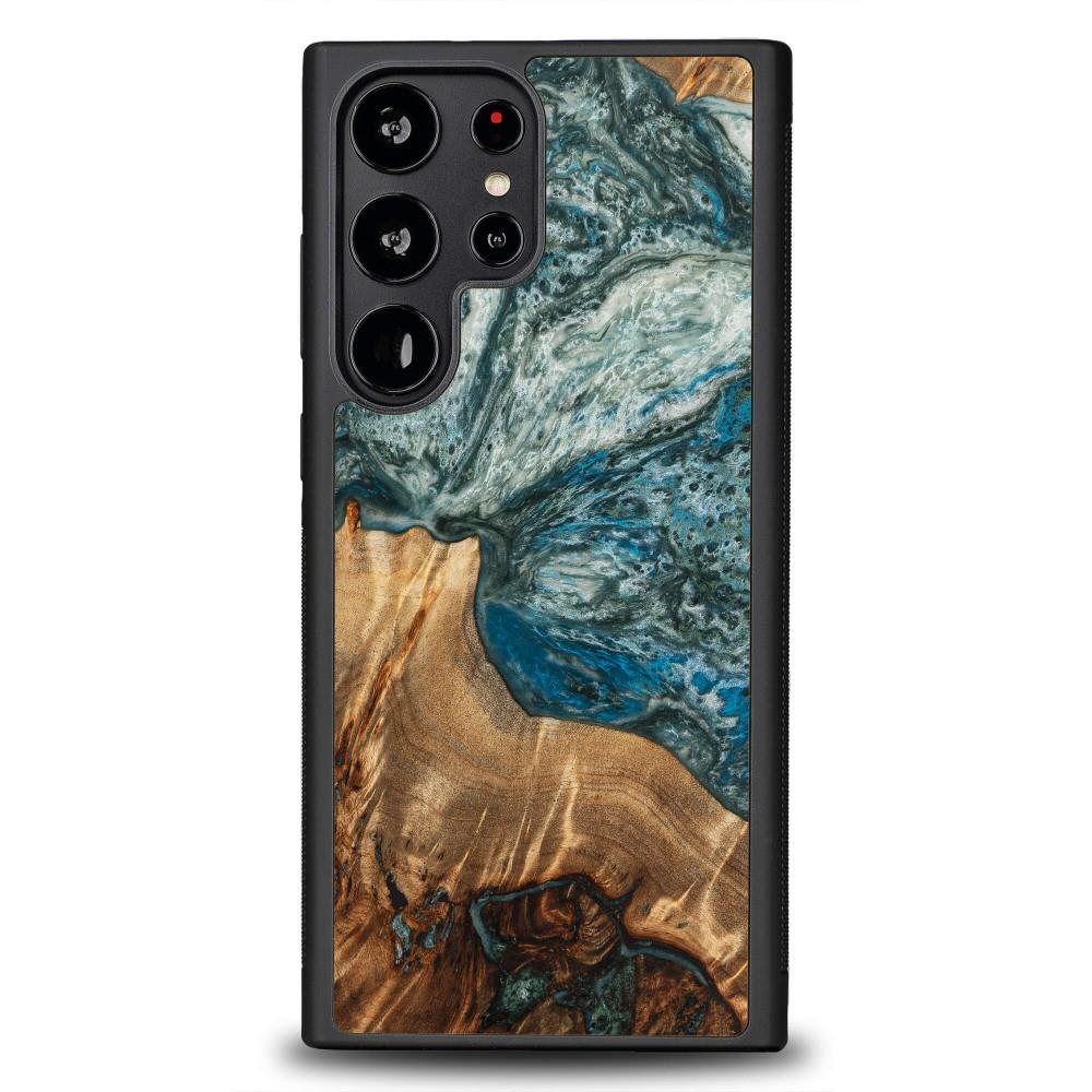 Estojo de madeira e resina para Samsung Galaxy S23 Ultra Bewood Unique Planeta Terra - azul-verde