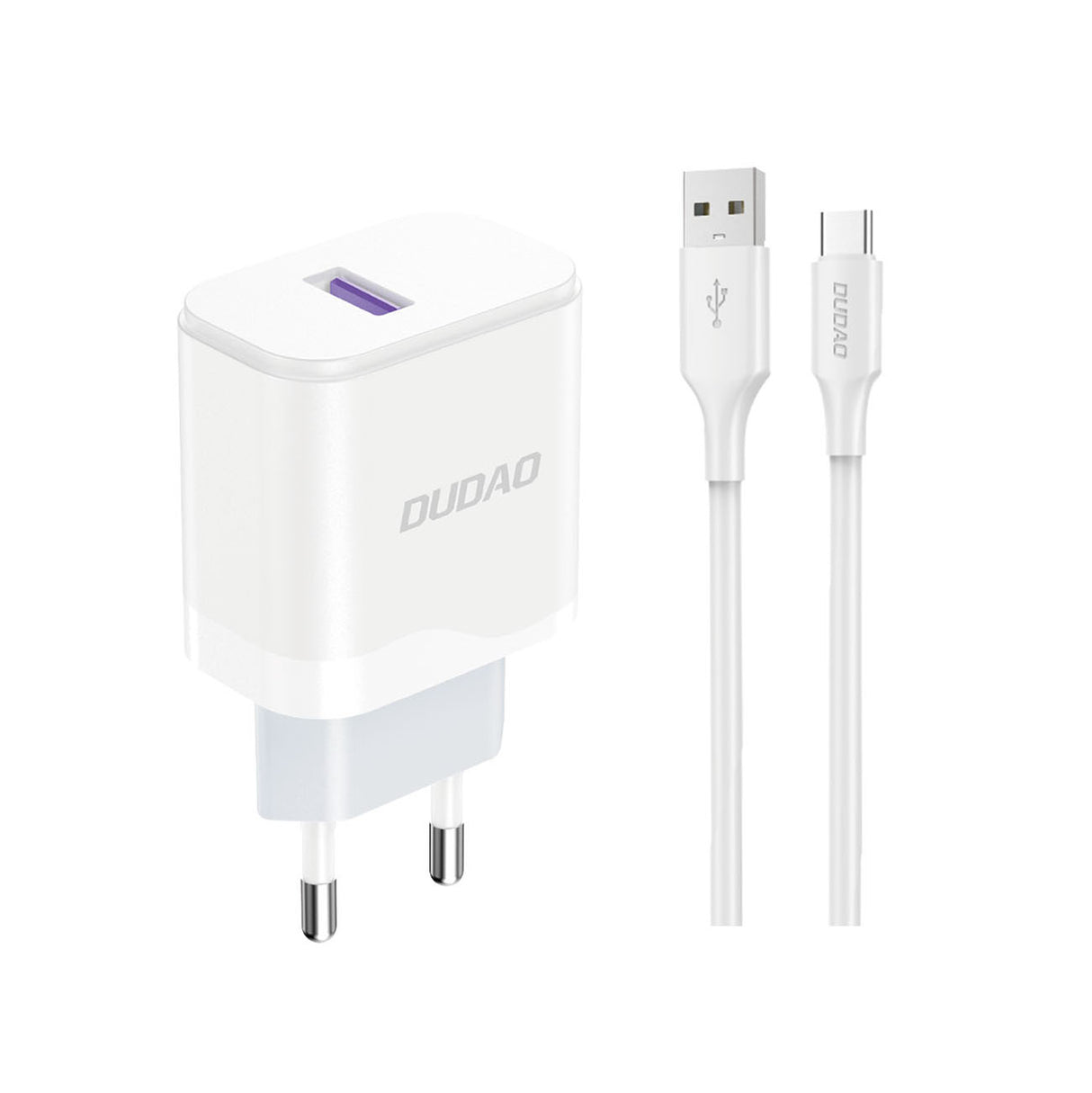 Carregador de rede Dudao A20EU USB-A 18W - branco + cabo USB-A - USB-C