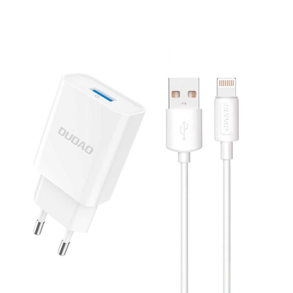 Carregador de Rede Dudao A4EU USB-A 2.1A - branco + cabo USB-A - Lightning