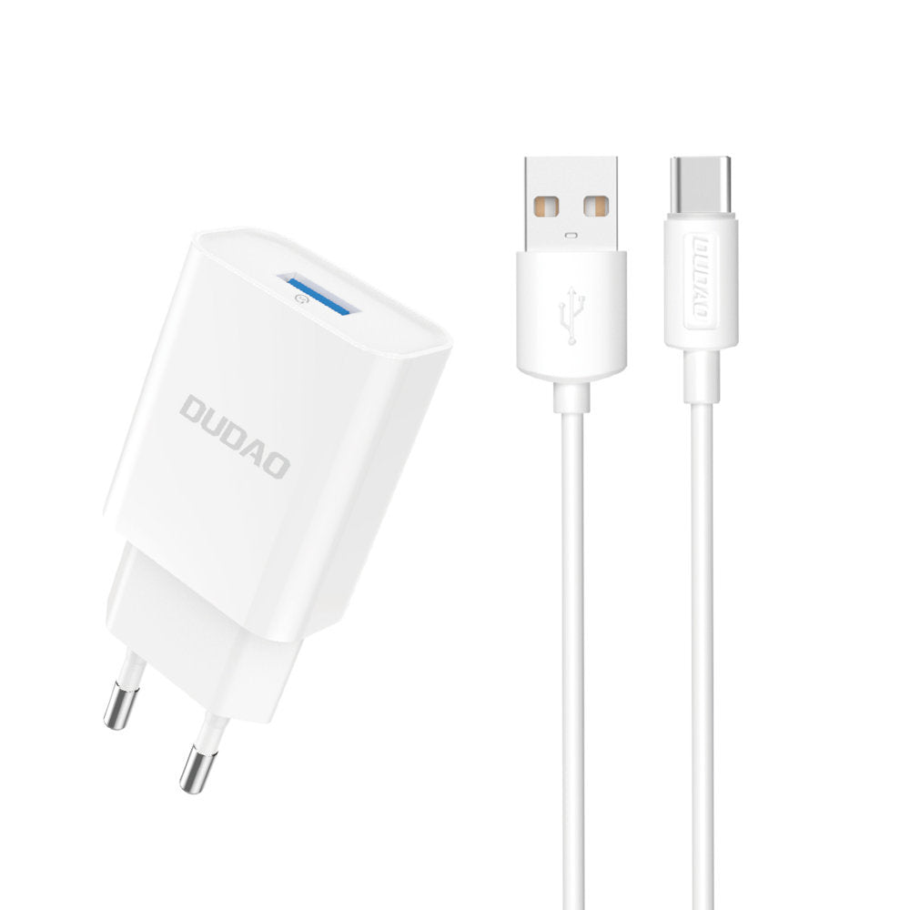 Carregador de Rede Dudao A4EU USB-A 2.1A - branco + cabo USB-A - USB-C