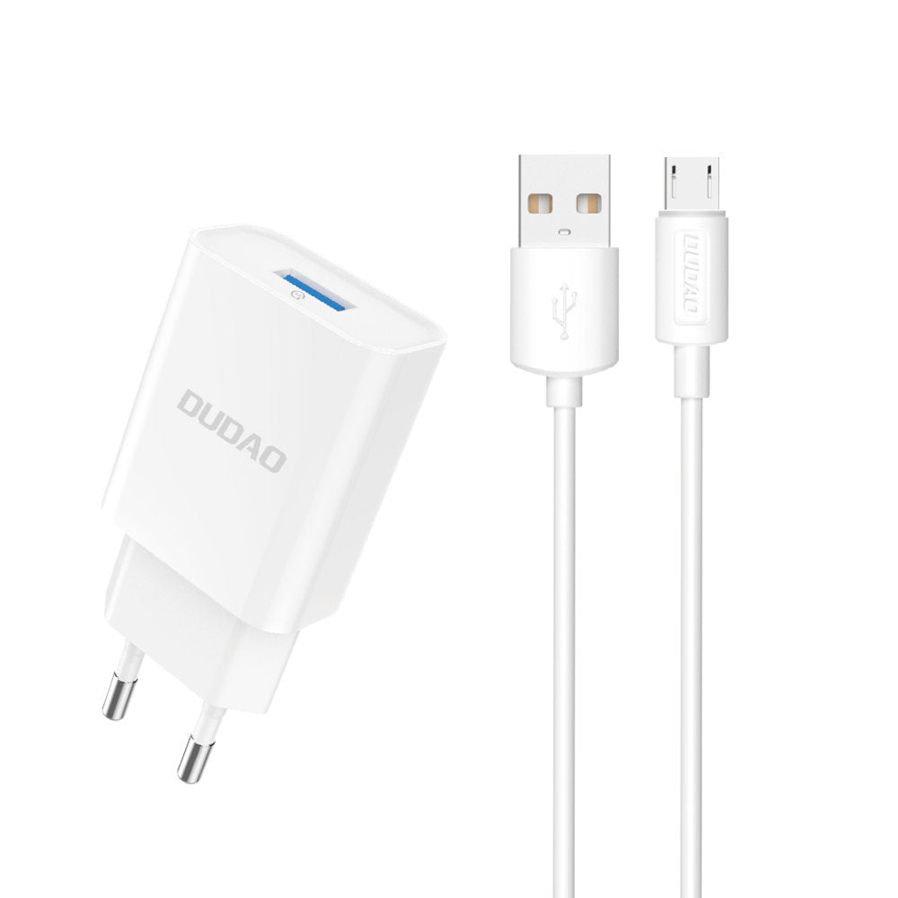 Carregador de Rede Dudao A4EU USB-A 2.1A - branco + cabo USB-A para micro USB