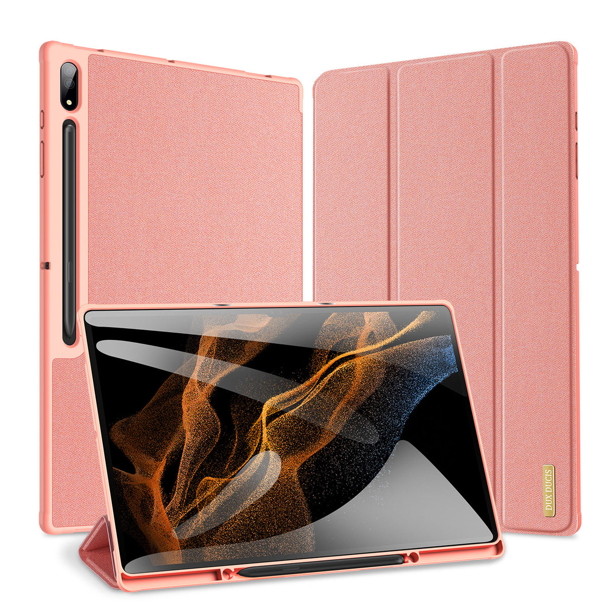 Capa dobrável DUX DUCIS Domo para tablet com função Smart Sleep e suporte para Samsung Galaxy Tab S8 Ultra rosa.