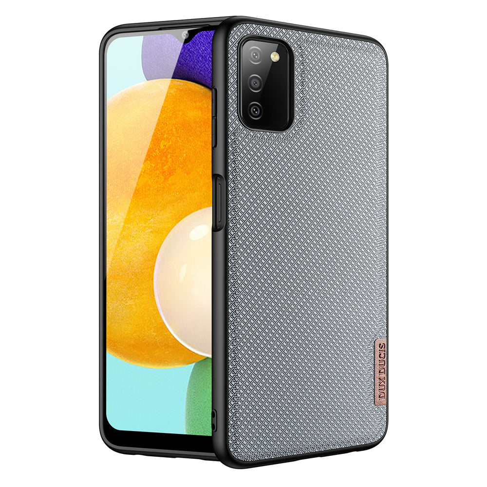 Capa fina Dux Ducis revestida com material de nylon para Samsung Galaxy A03s na cor cinza.