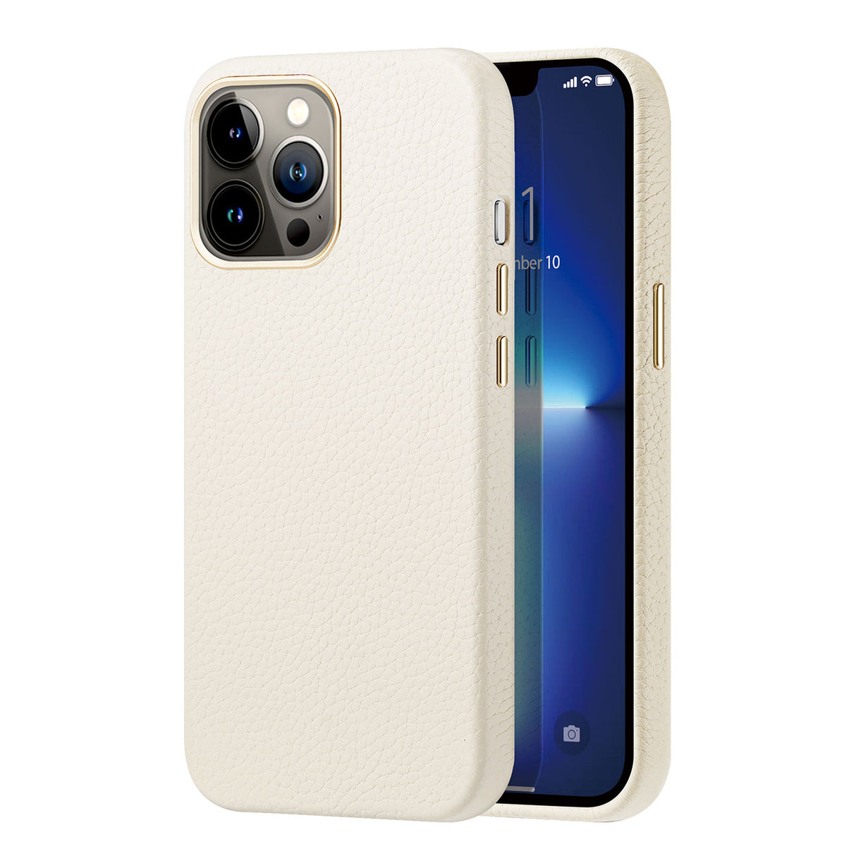 Capa de couro elegante Dux Ducis Roma para iPhone 13 Pro Max em couro natural branco.