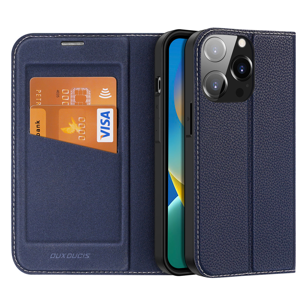 Capa Dux Ducis Skin X2 para iPhone 14 Pro com aba magnética azul