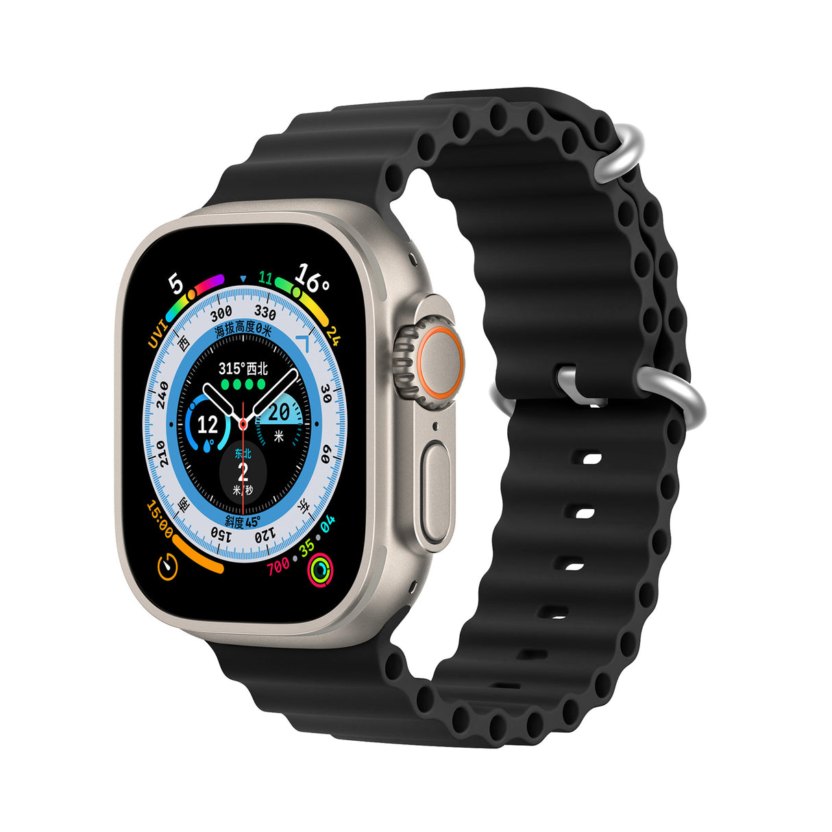 Pulseira Dux Ducis Strap para Apple Watch 9 / 8 / 7 / 6 / 5 / 4 / 3 / 2 / SE (45 / 44 / 42mm), pulseira de silicone preta (Versão OceanWave)