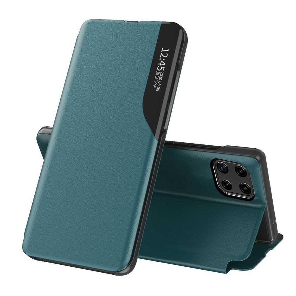 Caso de Visualização de Couro Ecológico elegante capa com aba e função de suporte para Samsung Galaxy A22 4G verde