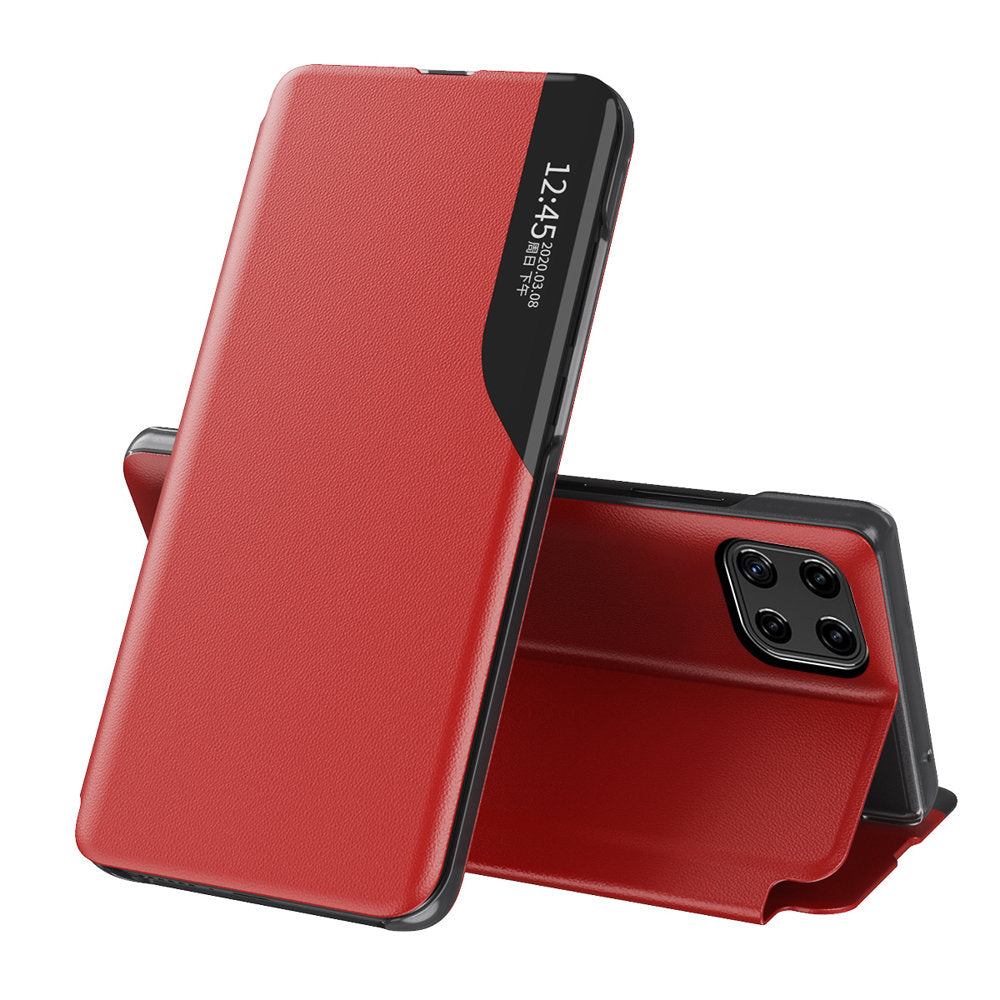 Capa Eco Leather View Case elegante com aba e função de suporte para Samsung Galaxy A22 5G vermelho