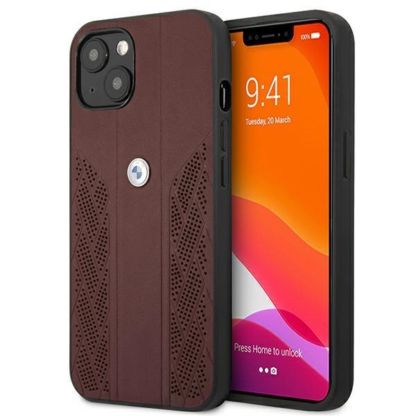 Capa BMW Leather Curve Perforada para iPhone 13 - vermelha