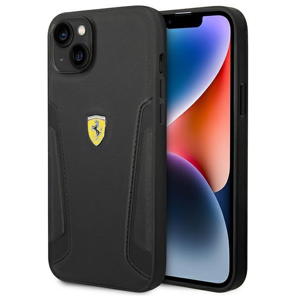 Etui Ferrari Leather Stamp Sides para iPhone 14 Plus - preto