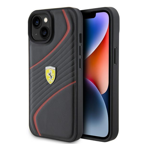 Capa Ferrari Twist Metal Logo para iPhone 15 - preta