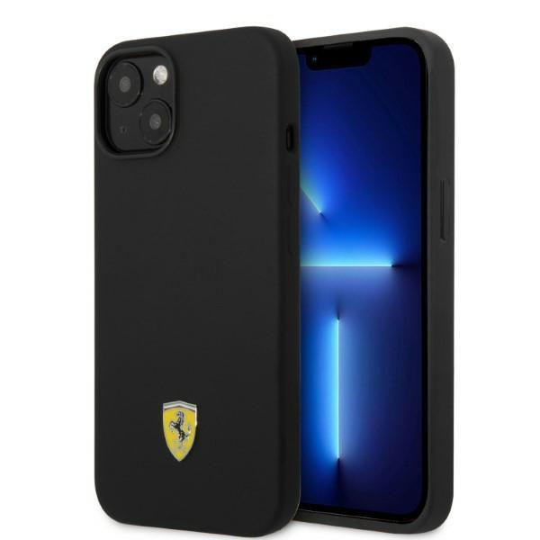 Etui Ferrari Silicone Metal Logo Magsafe para iPhone 14 Plus - preto