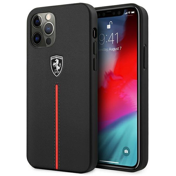 Etui Ferrari Off Track Leather Nylon Stripe para iPhone 12 Pro Max - preto