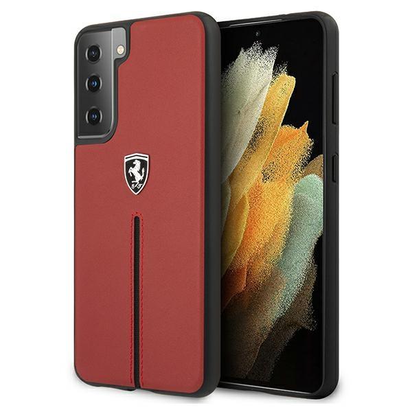 Etui Ferrari Off Track em couro com listra de nylon para Samsung Galaxy S21 - preto