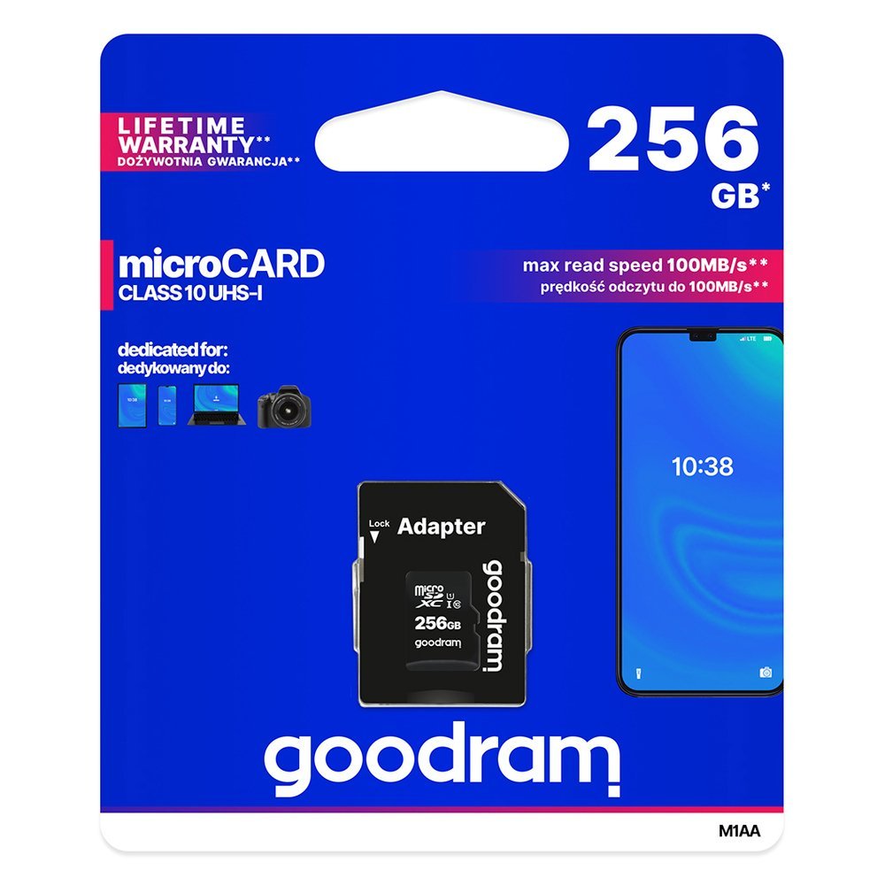 Goodram Microcard 256 GB cartão de memória micro SD XC UHS-I classe 10, adaptador SD (M1AA-2560R12)