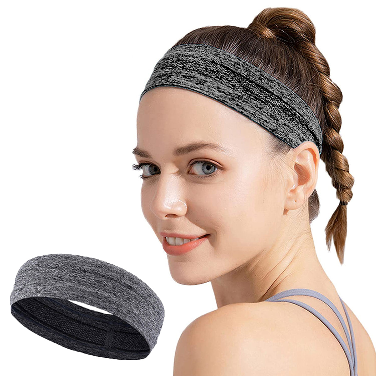 Faixa de cabeça elástica de material para corrida fitness cinza
