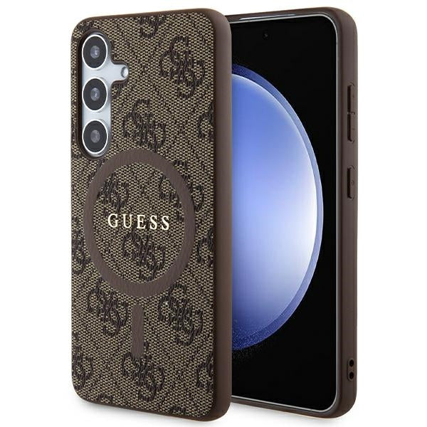 Etui Guess 4G Collection Leather Metal Logo MagSafe para Samsung Galaxy S24 - castanho