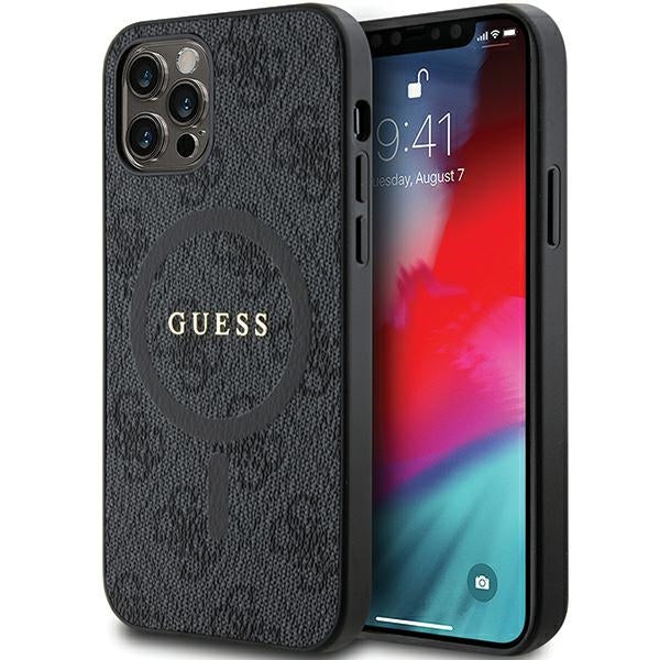 Capa Guess 4G Collection Leather Metal Logo MagSafe para iPhone 12 Pro / iPhone 12 - preta