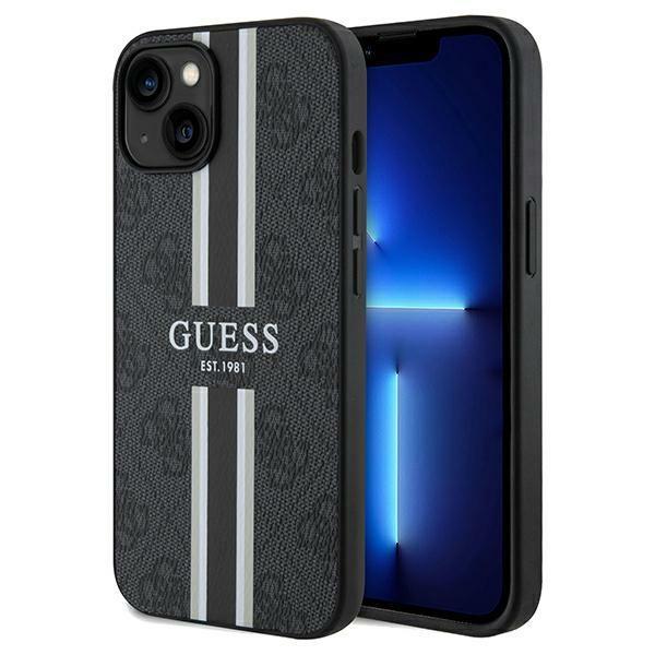 Capa Guess 4G Printed Stripes MagSafe para iPhone 15 / 14 / 13 - preta