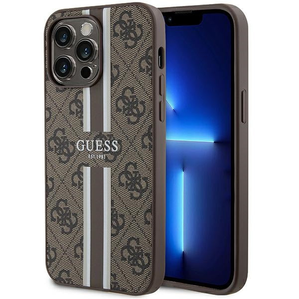 Capa Guess 4G Printed Stripes MagSafe para iPhone 15 Pro Max - castanho