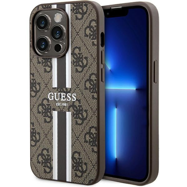 Capa Guess 4G Printed Stripes MagSafe para iPhone 15 Pro - castanho