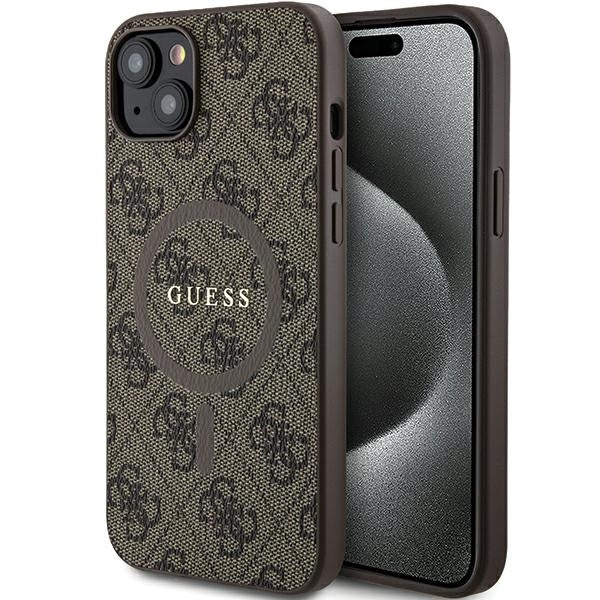 Capa Guess 4G Collection Leather Metal Logo MagSafe para iPhone 14 / 15 / 13 - castanho
