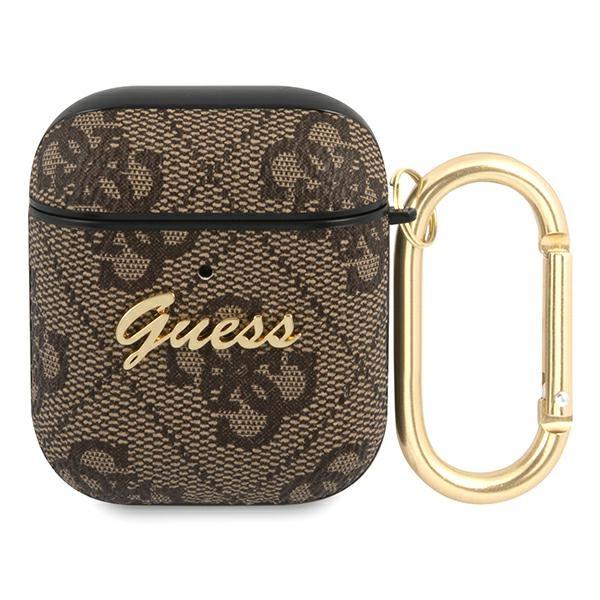 Etui Guess 4G Script Metal Collection para AirPods 1/2 - castanho