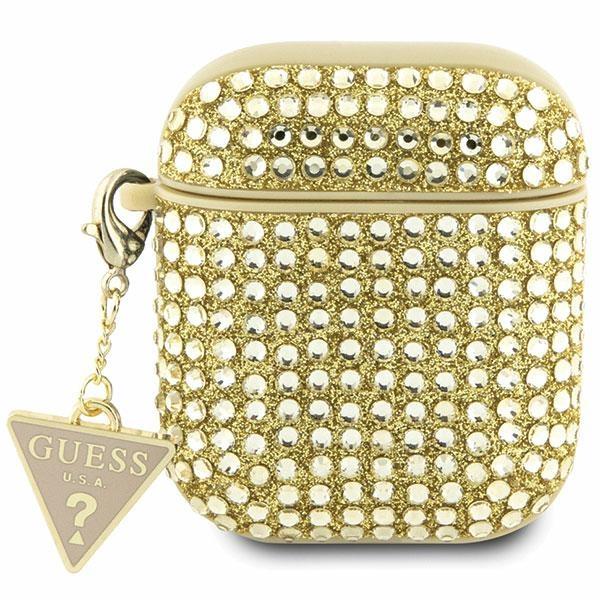 Etui Guess Rhinestone Triangle Charm para AirPods 1/2 - dourado