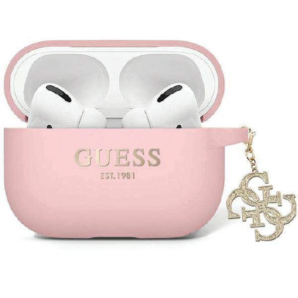 Capa Guess de Silicone Líquido com Glitter e Pingente em Forma de Triângulo para AirPods Pro 2 - rosa