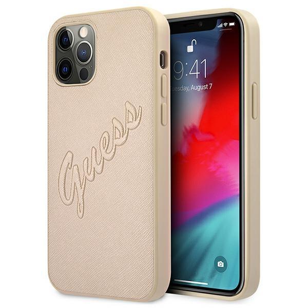 Capa Guess Saffiano Vintage Script para iPhone 12 Pro Max - dourada