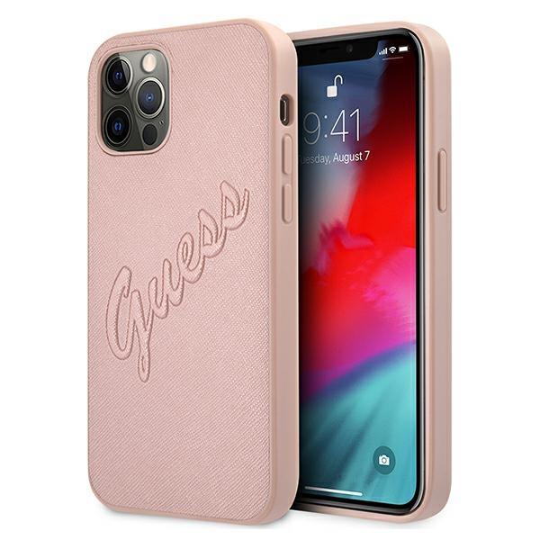 Capa Guess Saffiano Vintage Script para iPhone 12 Pro Max - rosa