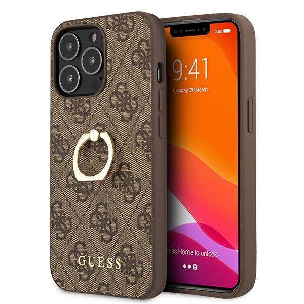 Capa Guess 4G com Suporte de Anel para iPhone 13 Pro / iPhone 13 - castanho