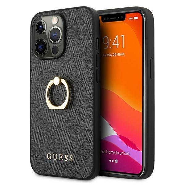 Capa Guess 4G com Suporte de Anel para iPhone 13 Pro / iPhone 13 - cinza