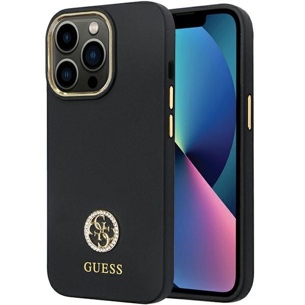 Capa Guess Silicone Logo Strass 4G para iPhone 13 Pro / iPhone 13 - preta
