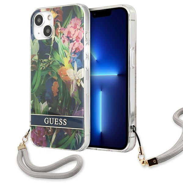 Capa Guess Flower Strap para iPhone 13 - azul