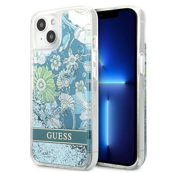 Capa Guess Flower Liquid Glitter para iPhone 13 - verde