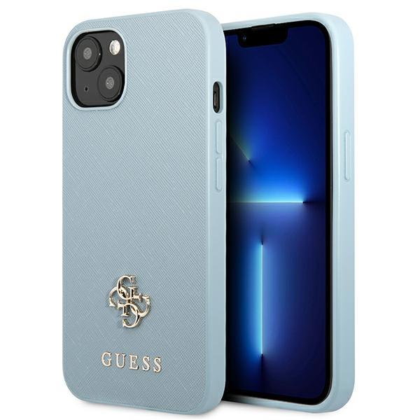 Capa Guess Saffiano 4G com Pequeno Logo Metálico para iPhone 13 - azul