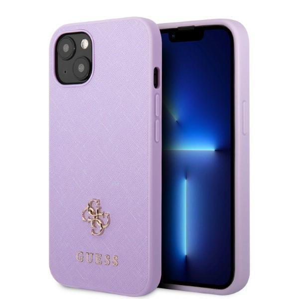 Capa Guess Saffiano 4G com Logotipo Metálico Pequeno para iPhone 13 - roxa