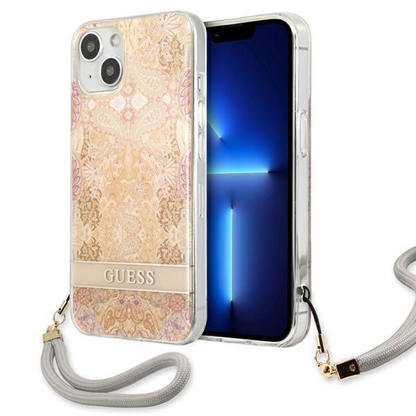 Capa Guess Flower Strap para iPhone 13 mini - dourada