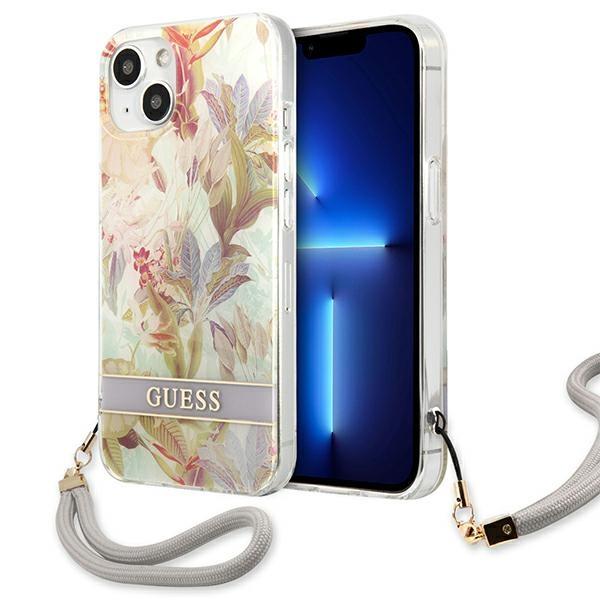 Capa Guess Flower Strap para iPhone 13 mini - roxa