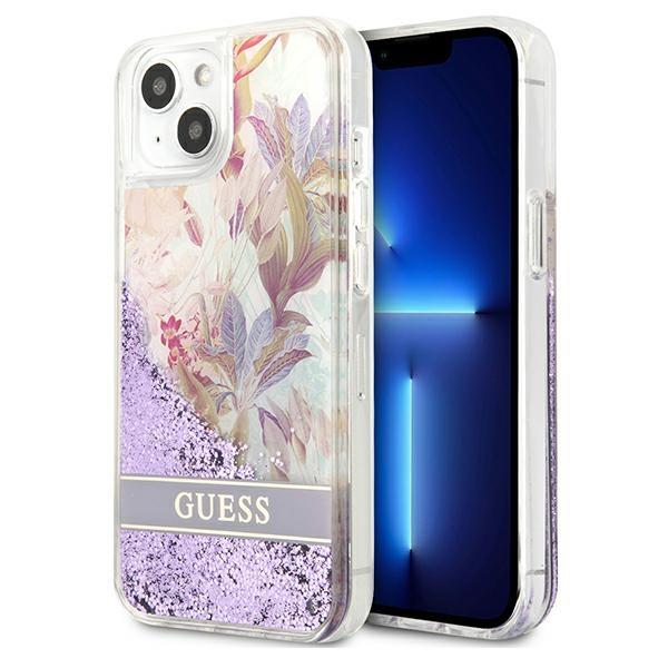 Capa Guess Flower Liquid Glitter para iPhone 13 mini - roxa