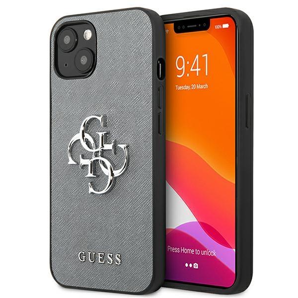 Etui Guess Saffiano 4G Metal Logo para iPhone 13 mini - cinza