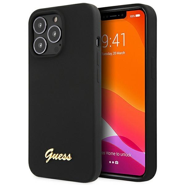 Capa Guess Silicone Script com Logo Dourado para iPhone 13 Pro Max - preta