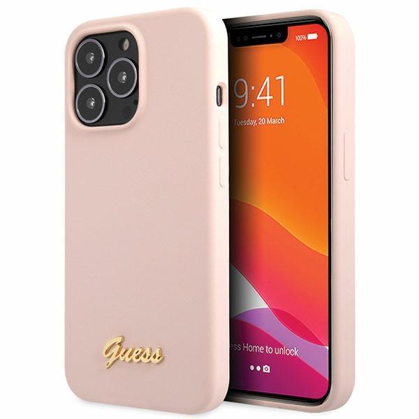 Capa Guess Silicone Script com Logo Dourado para iPhone 13 Pro Max - rosa claro
